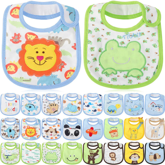 HooLing 24 Pcs Toddler Bibs Waterproof Baby Bibs Cotton Soft Drool Bibs Feeding Kindergarten Welfare Home Newborn Party(Boy)