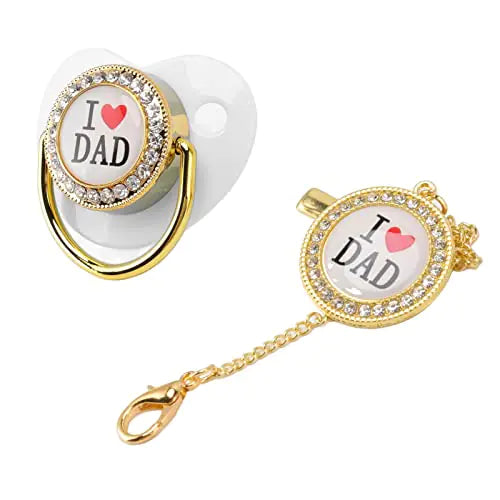 Personalized Bling Pacifier Baby Soother Pacifier Newborn Soother Pacifier with Clip Rhinestone Design Silicone Baby Pacifier Baby Shower Anniversary Ideal 6 to 18 Month (White)