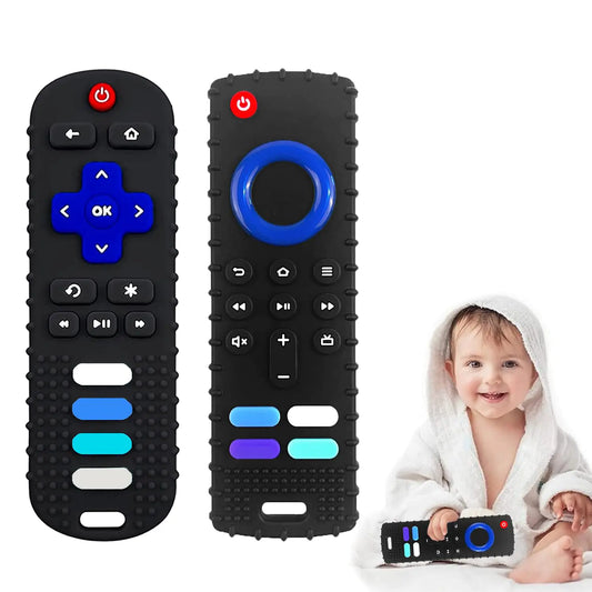 Baby Teether Toy TV Remote Control Shape Teething Baby Toys for Infants Baby Chew Remote Teether Toys for Babies 3-24 MonthsBPA Free(2Pcs Black)