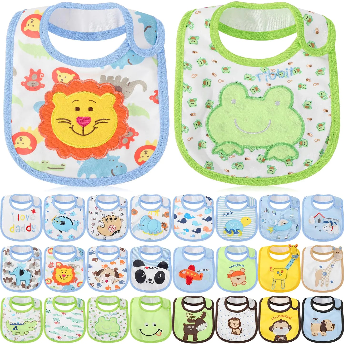 HooLing 24 Pcs Toddler Bibs Waterproof Baby Bibs Cotton Soft Drool Bibs Feeding Kindergarten Welfare Home Newborn Party(Boy)