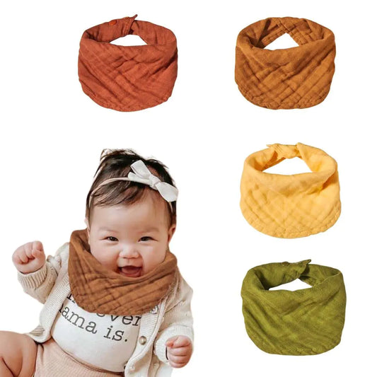 Chippi & Co pack of 4 soft earth tone color muslin cotton plain scarf baby bandana drool bibs for feeding and teething 13x6 unisex infant toddler absorbent bandanas drool baby bibs